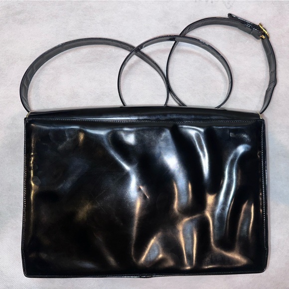 Bally Black Patent Leather Envelope 2-Way Shoulder & Clutch • Art Deco •Vintage - Picture 11 of 14